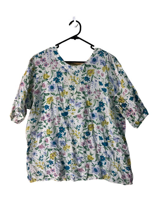 Vintage Cream & Multicolour Floral Print Short Sleeve Top