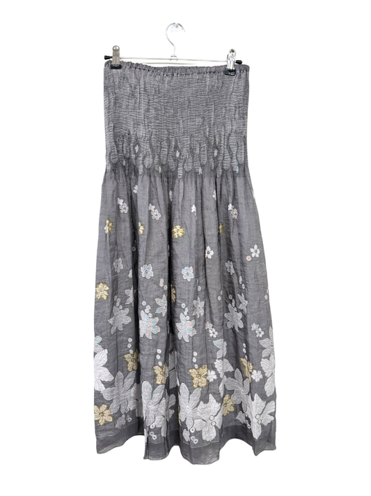 Grey & Yellow Strapless Floral Dress