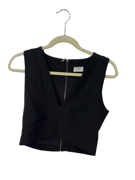 Black Sleeveless Structured Crop Top