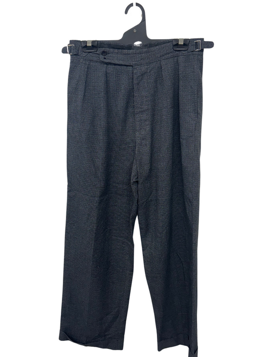 Black Houndstooth Highwaisted Wide Leg Business Pants with Adjustable Waist