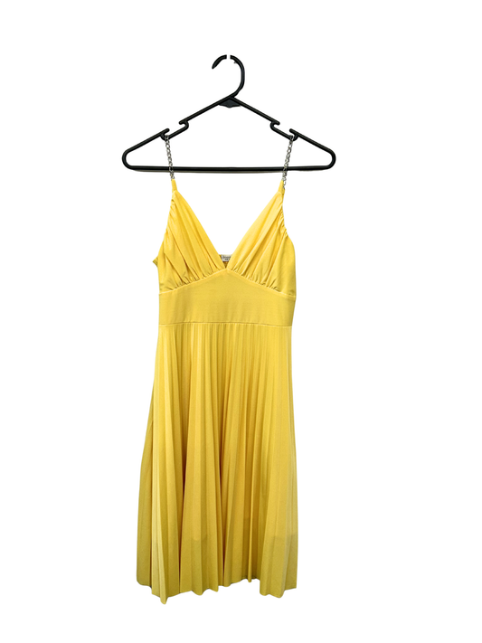 00's Yellow Chain-Strappy Pleated Mini Dress