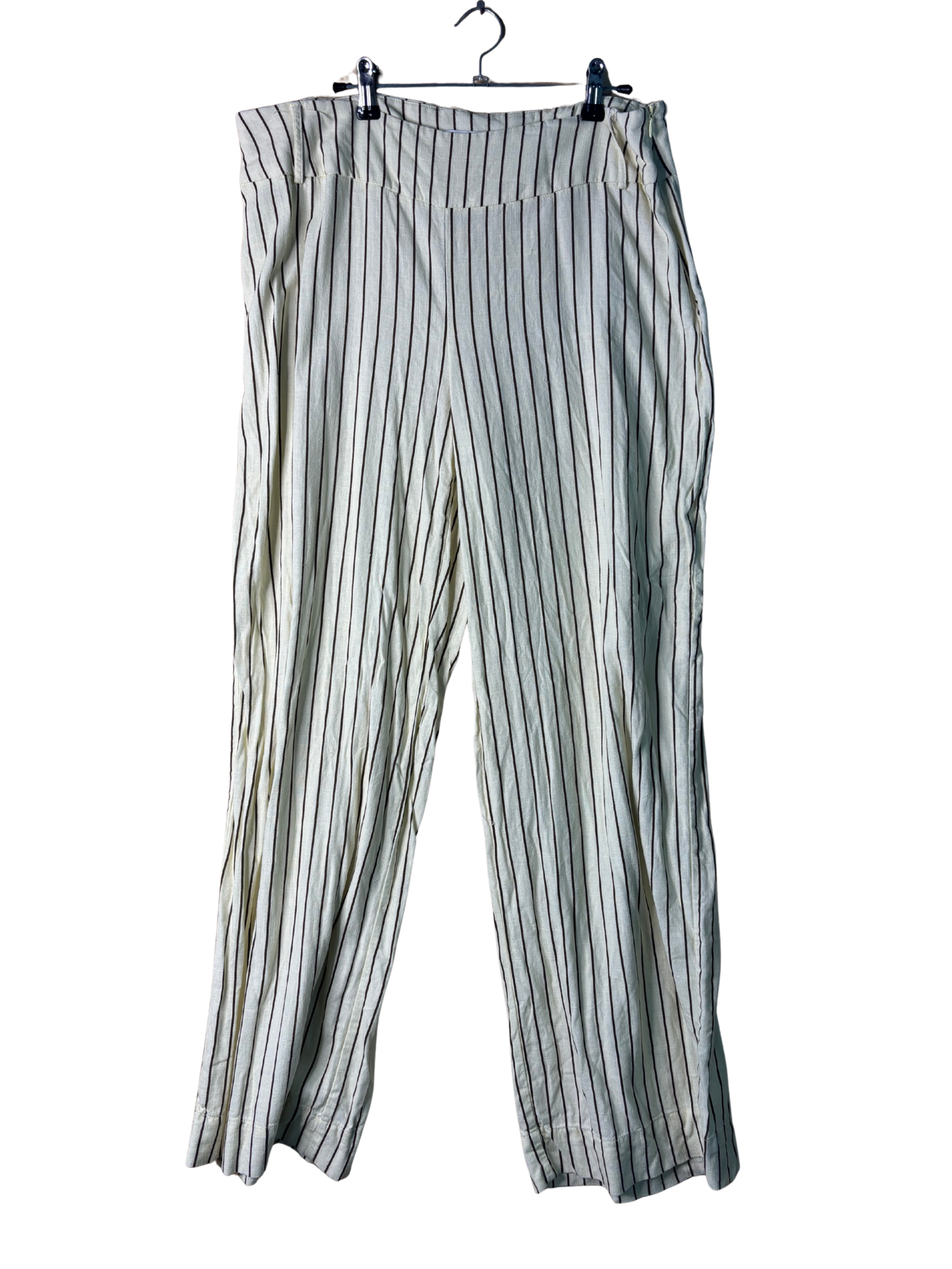 Light Yellow/Brown Stripe Wide Leg Mid-Rise Pants