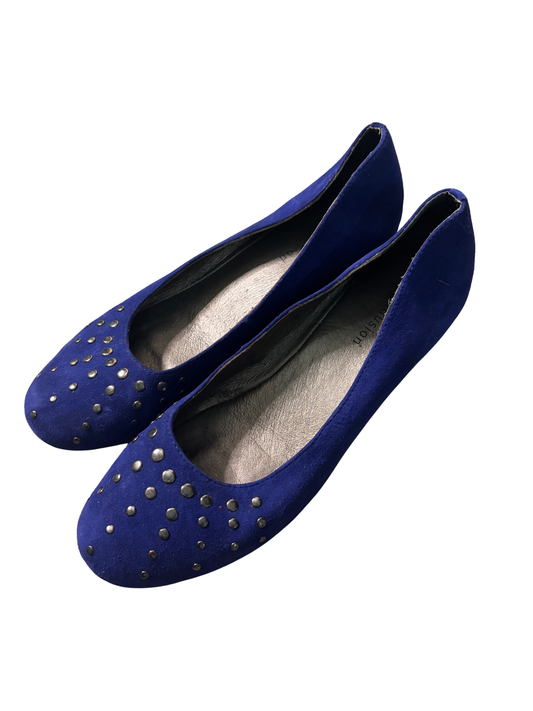 Electric Blue Suede Ballet Flats with Gunmetal Studs