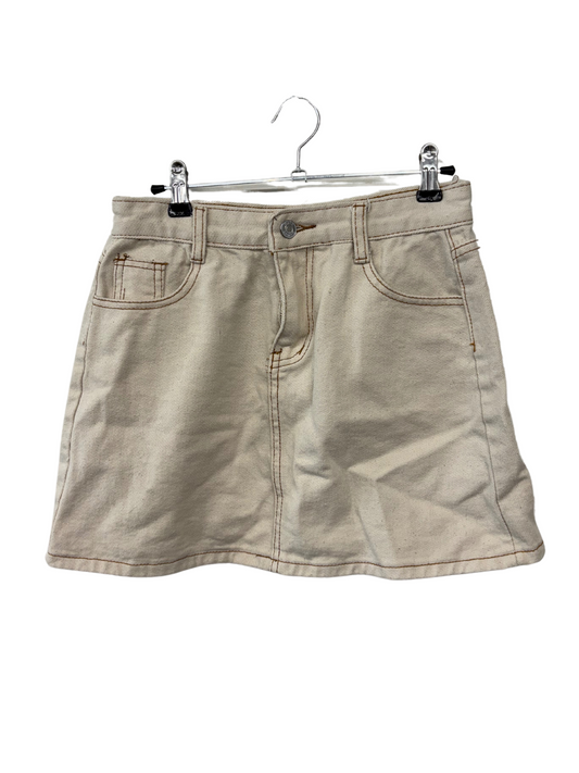 Cream Denim Miniskirt with Contrast Stitching