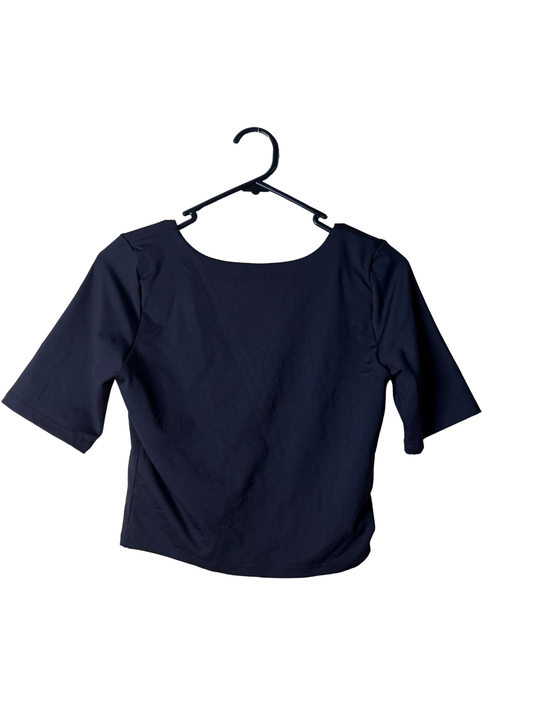 Black Scoop Back Half Sleeve Top