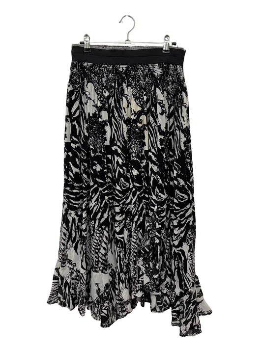 Vintage Black & White Mesh Pattern Midi Skirt with Elastic Overlocked Waist