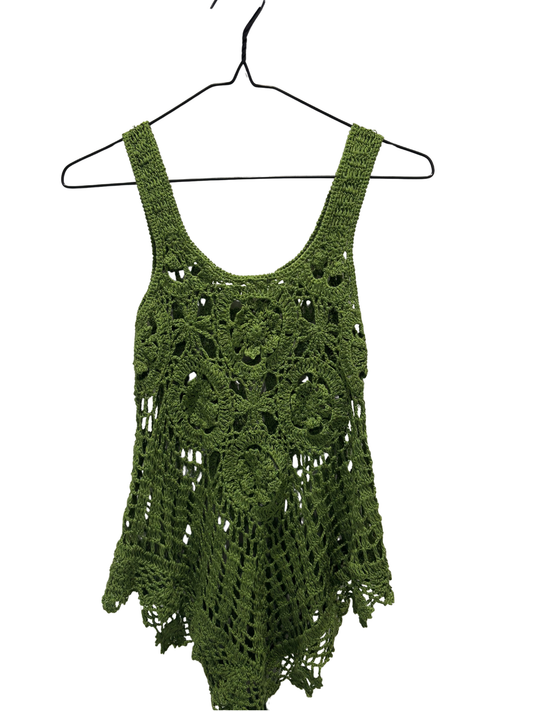Green Crochet Knit Singlet Top