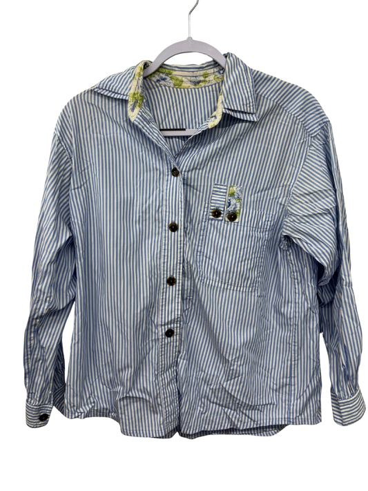 Blue & White Stripe Long Sleeve Button Up Shirt