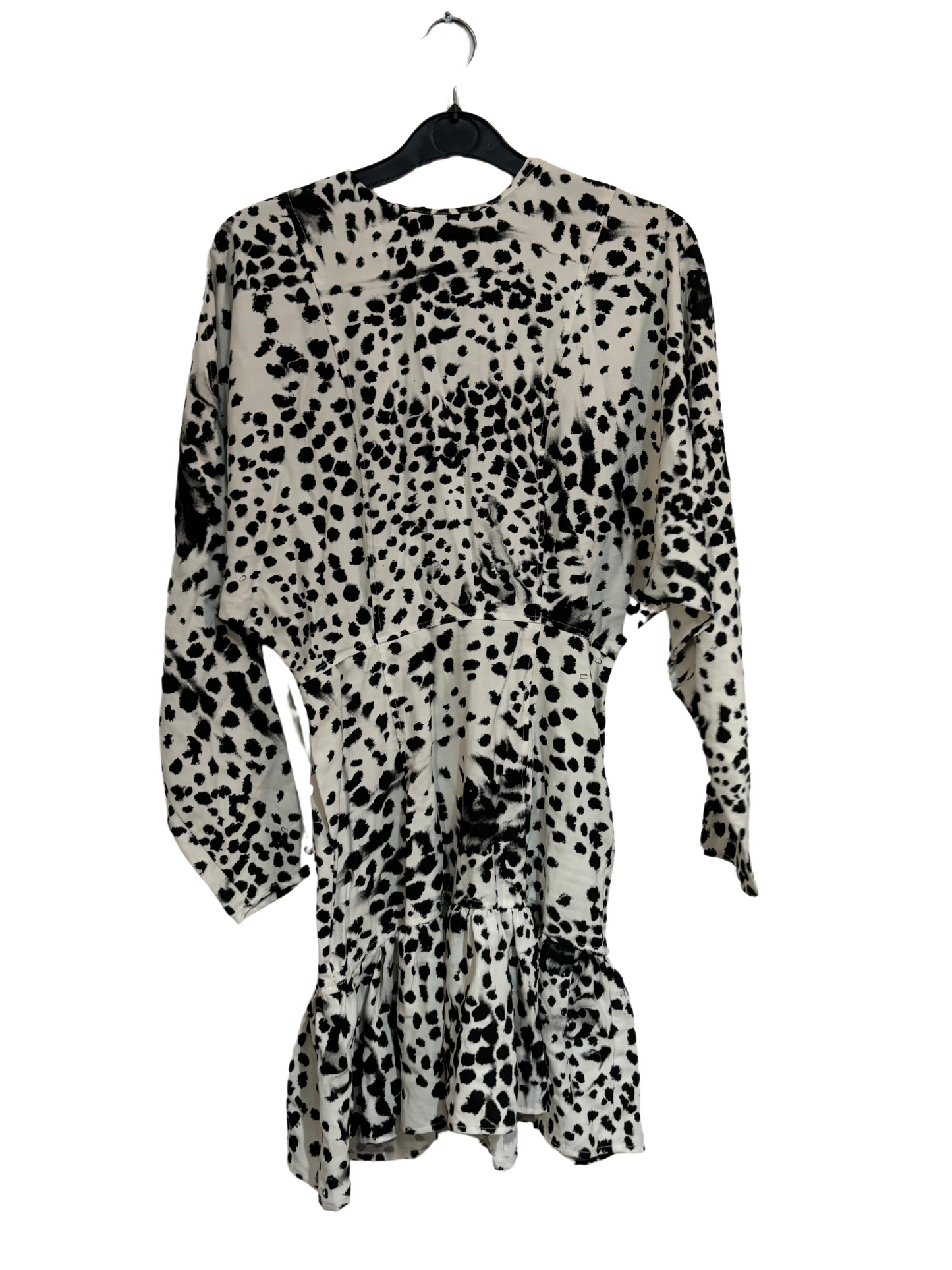 Black & White Ink Print Long Sleeve Batwing Dress