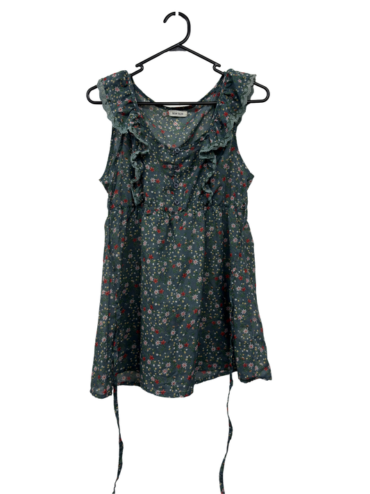 Teal, Red & Multicoloured Sheer Sleeveless Floral Top