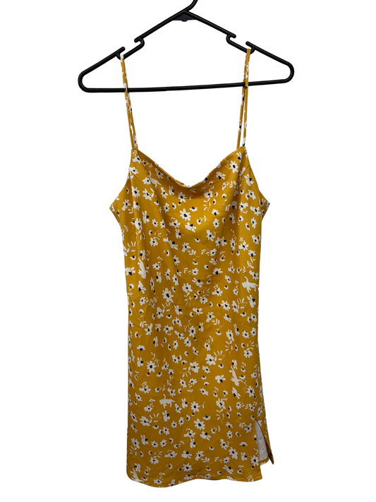 Yellow, White, Black Floral Print Strappy Short Dress