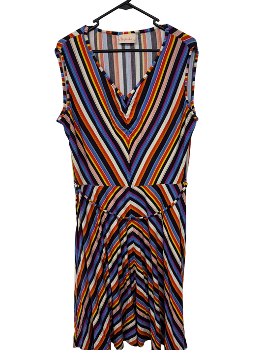 Multicolour Diagonal Stripe V Neck Sleeveless Midi Dress