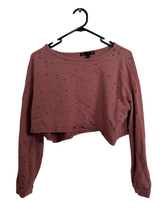 Pink Distressed Long Sleeve Crop Top