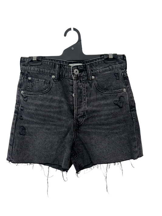 Black Denim Highwaisted Raw Hem Shorts