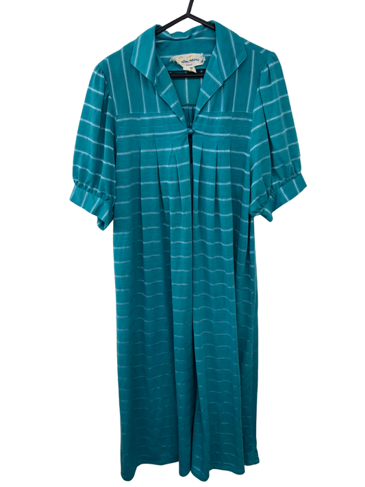 Vintage Teal Blue/Green Short Sleeve Striped Midi Dress