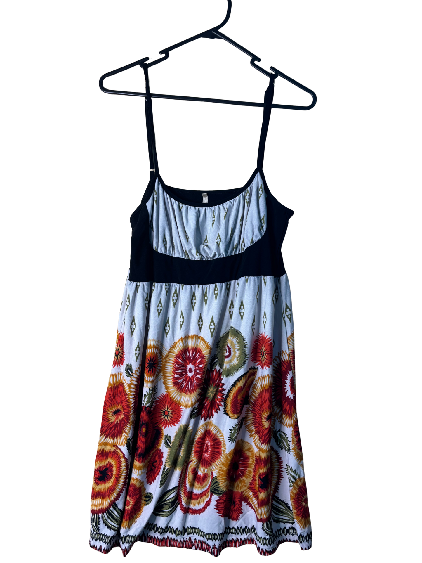 00s Black, White, Red Pattern Strappy Long Top/Dress