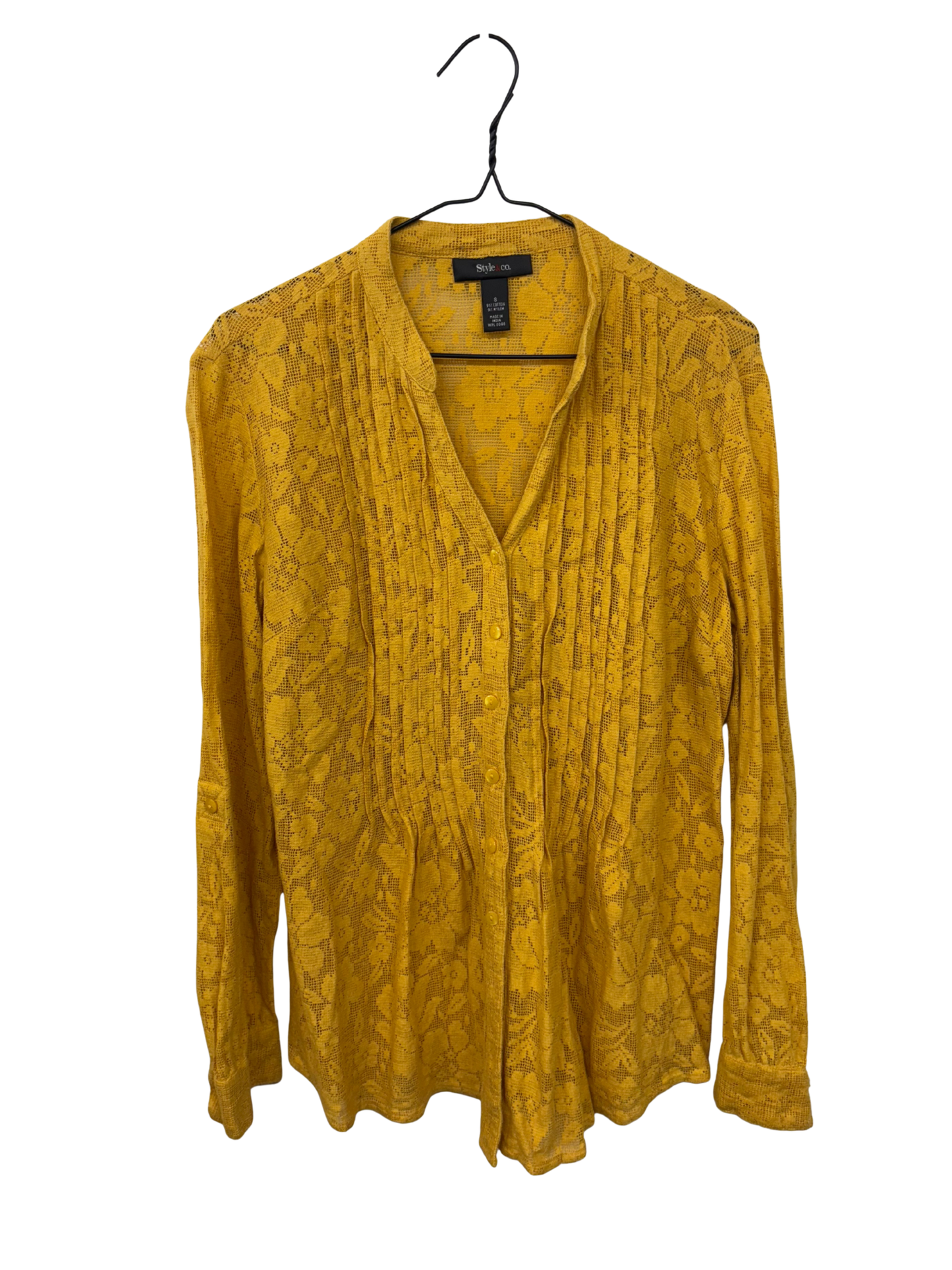 Yellow Lace Long Sleeve Button Up Shirt