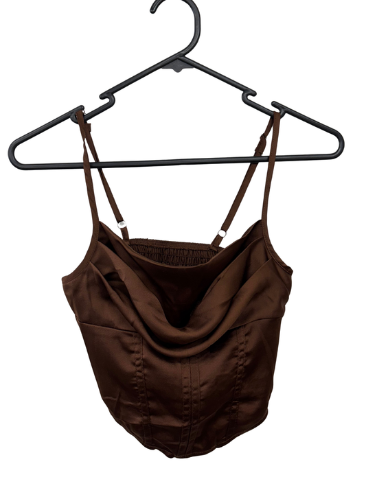 Brown Thin Strap Cropped Corset Top