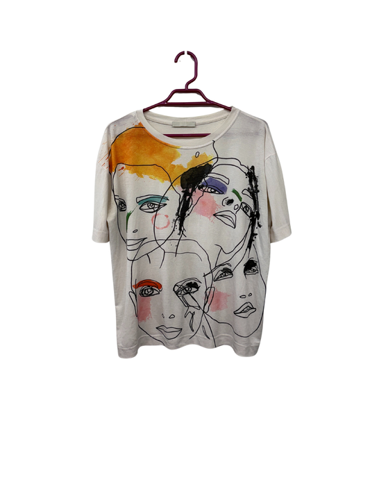 White & Multicolour Mesh T-Shirt with Artsy Graphic