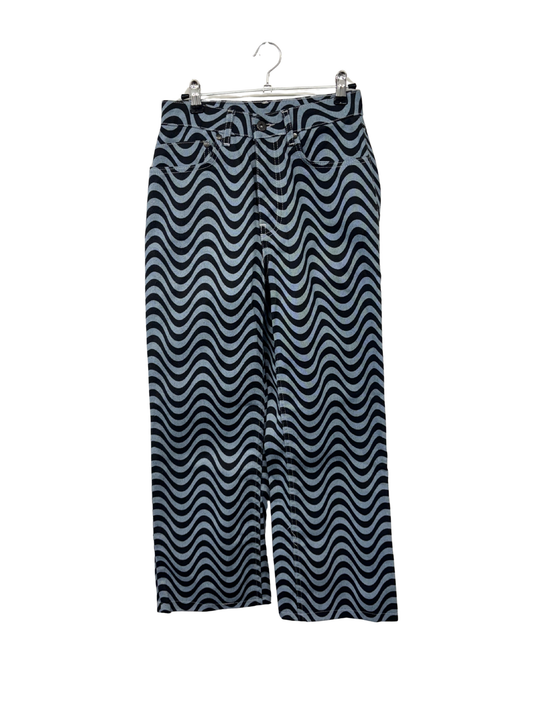 Blue & Black Squiggle Highwaisted Straight Leg Jeans
