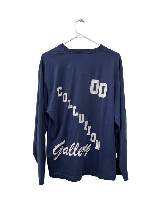 Blue Relaxed Long Sleeve Shirt with White Back Graphic