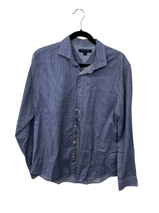 Blue, Black, White Check Long Sleeve Button Up Shirt