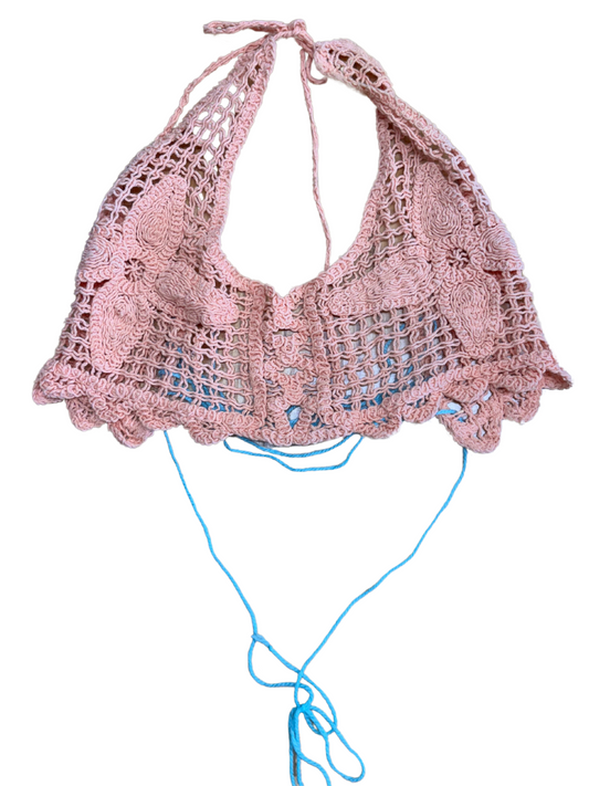 Orange/Pink & Blue Crochet Halter Top