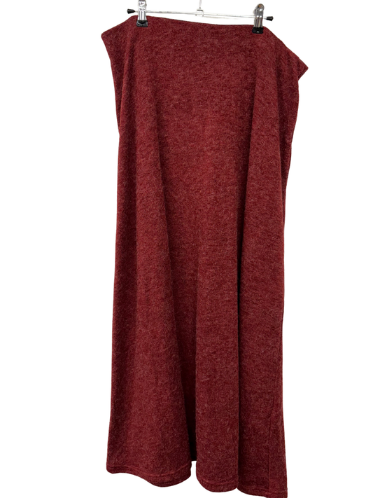 Red Knit Mid Rise Midi Skirt