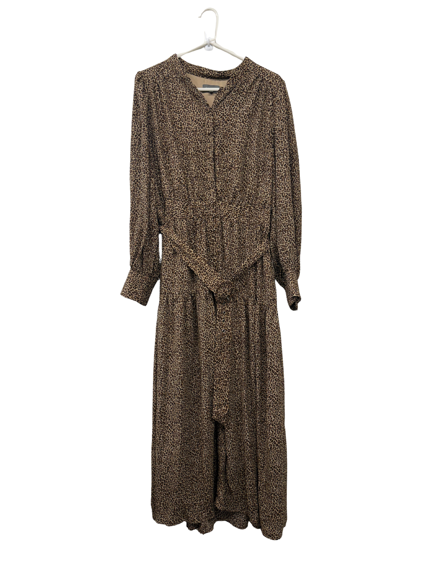 Brown/Beige Leopard Print Long Sleeve Maxi Dress