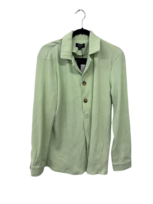 Light Green Pleated Long Sleeve Button Up Shirt
