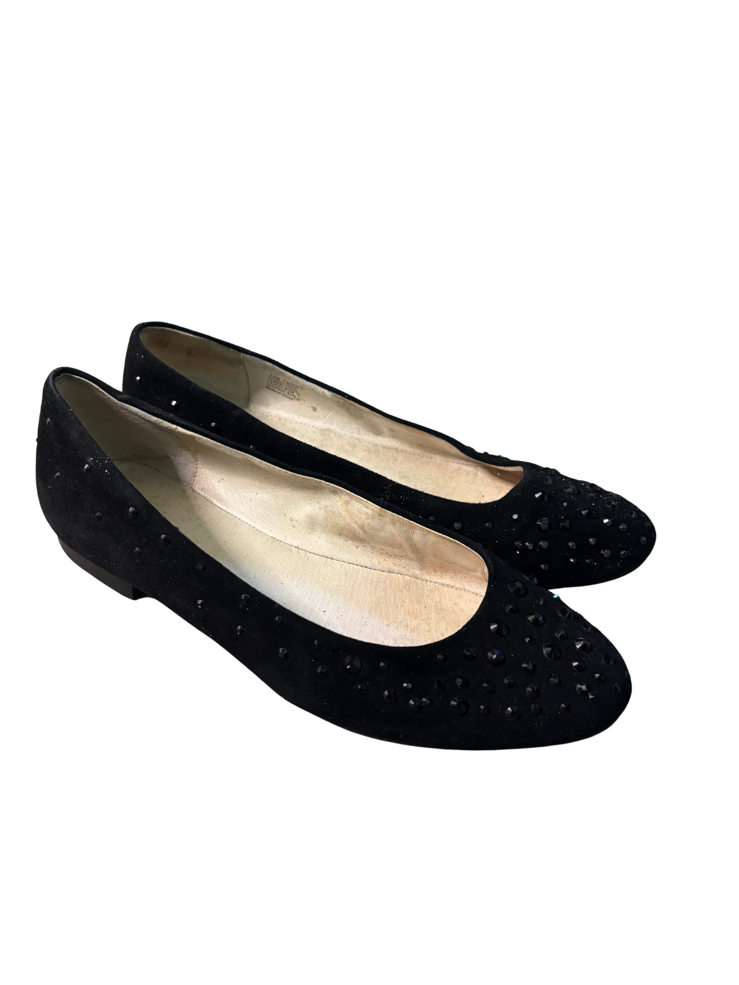 Black Suede Ballet Flat with Diamantes and Small Heel
