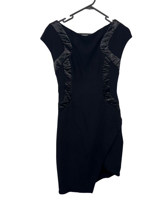 Black Cap Sleeve Asymmetrical Knee Length Dress