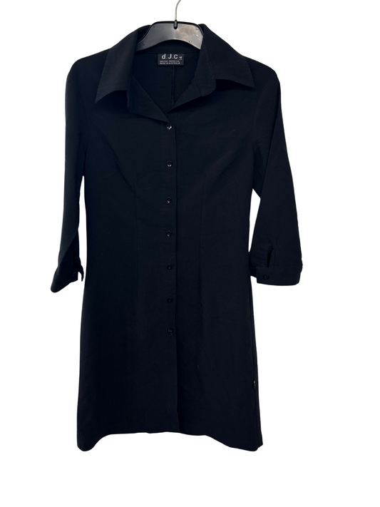 Vintage Black Long Sleeve Fitted Button Up Knee Length Dress