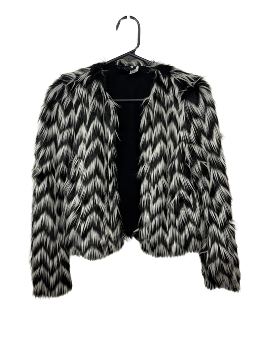 White, Black Faux Fur Jacket