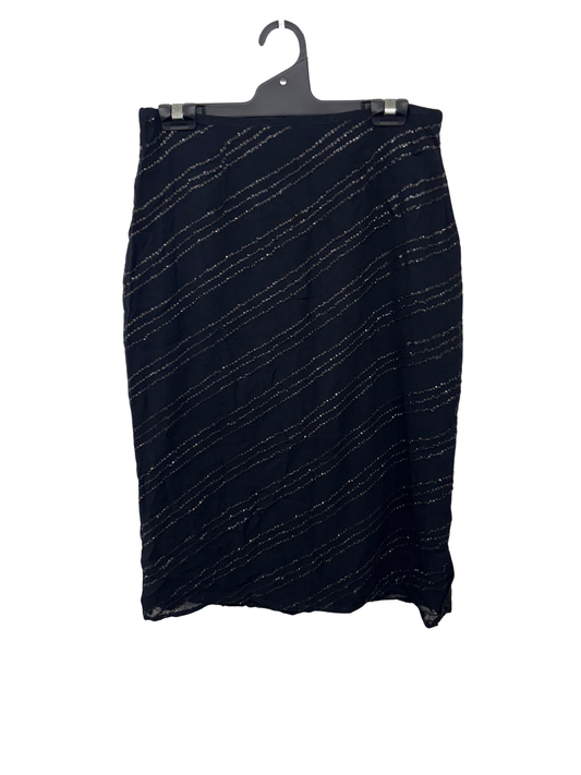 Vintage Black Sequin Knee Length Slip Skirt