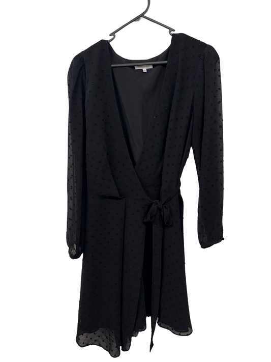 Black Long Sleeve Knee Length Wrap Dress