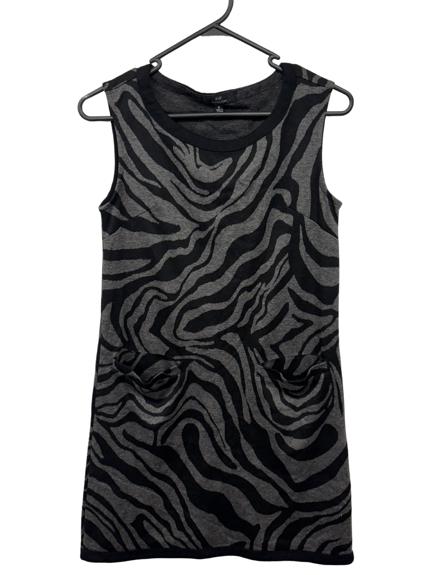 Black & Grey Zebra Print Sleeveless Cap Sleeve Short Dress