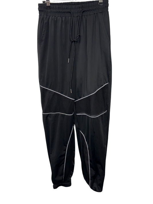 Black Mesh Cutout Tapered Tracksuit Pants