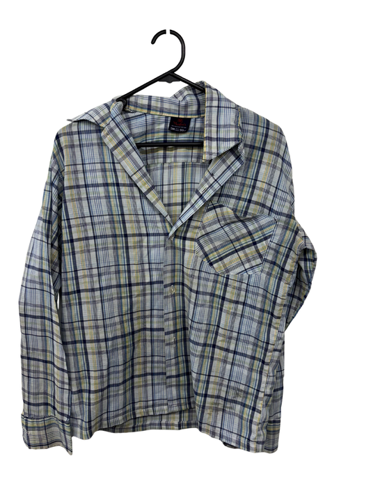 Vintage Blue, Yellow, White Check Long Sleeve Boxy Button Up Shirt