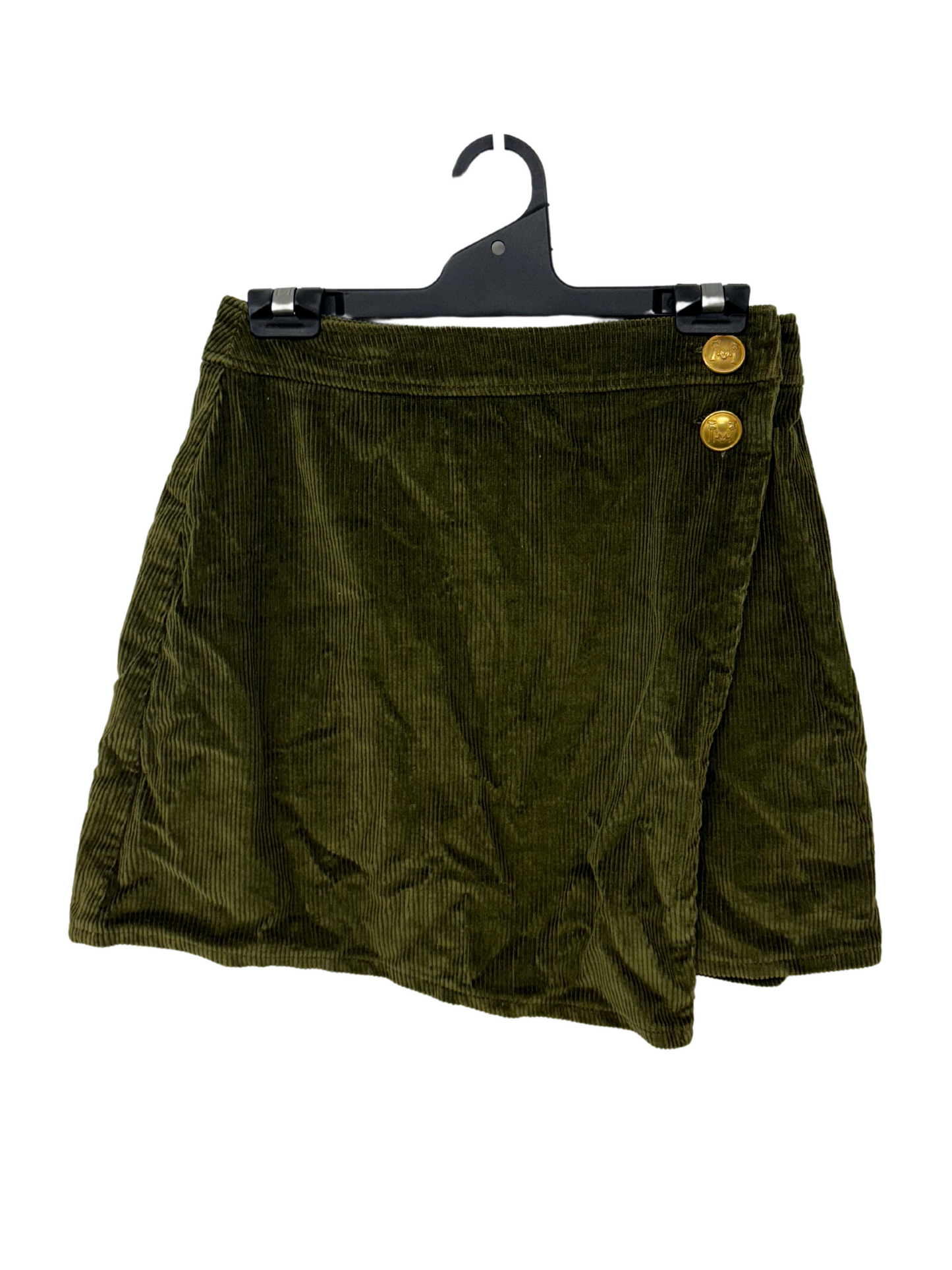 Green Corduroy Skirt with Gold Buttons