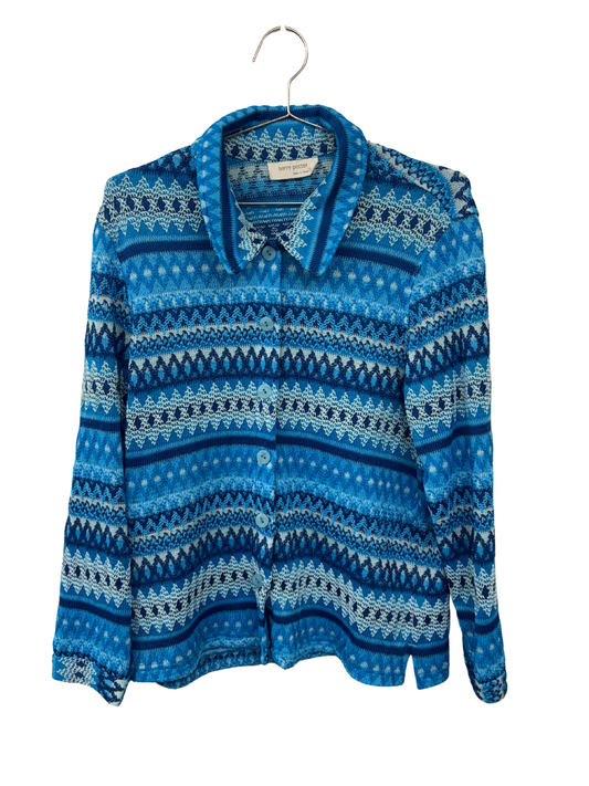 Vintage Chevron Blue Long Sleeve Button Up Shirt