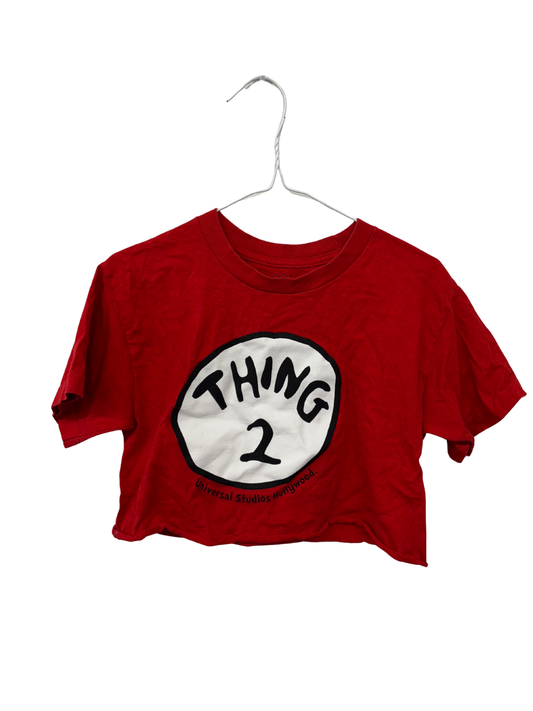 Red Short Sleeve Crop Raw Hem T Shirt with Logo