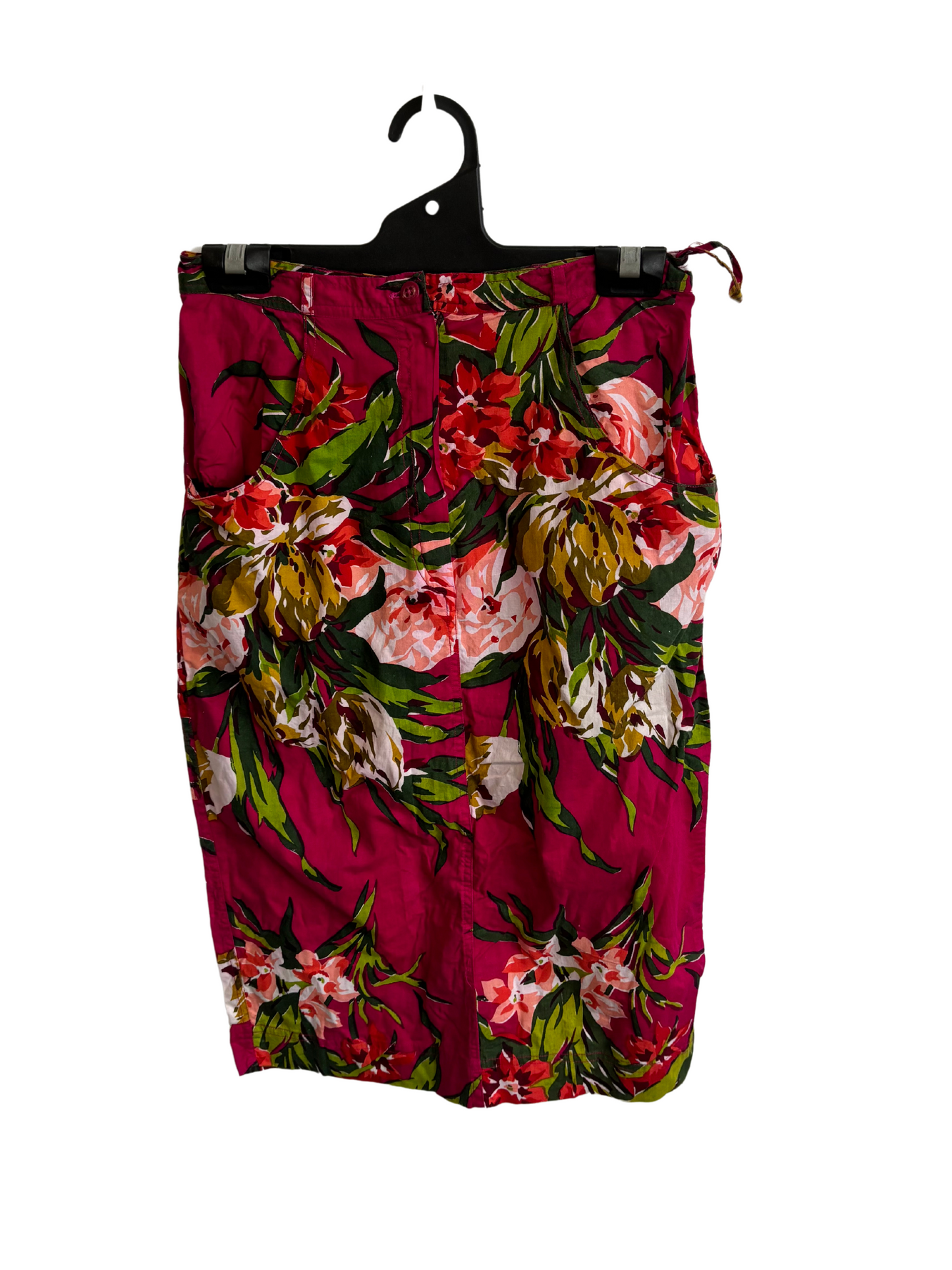 Hot Pink Knee Length Skirt with Floral Pattern