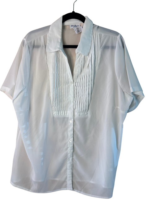 Vintage White Tuxedo Style Half Sleeve Button Up