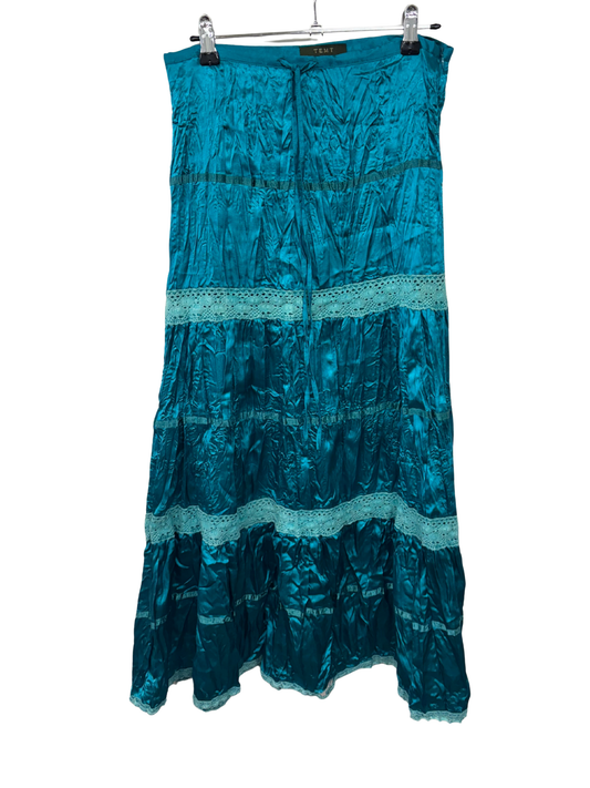 00s Blue Crinkle Tiered Maxi Skirt
