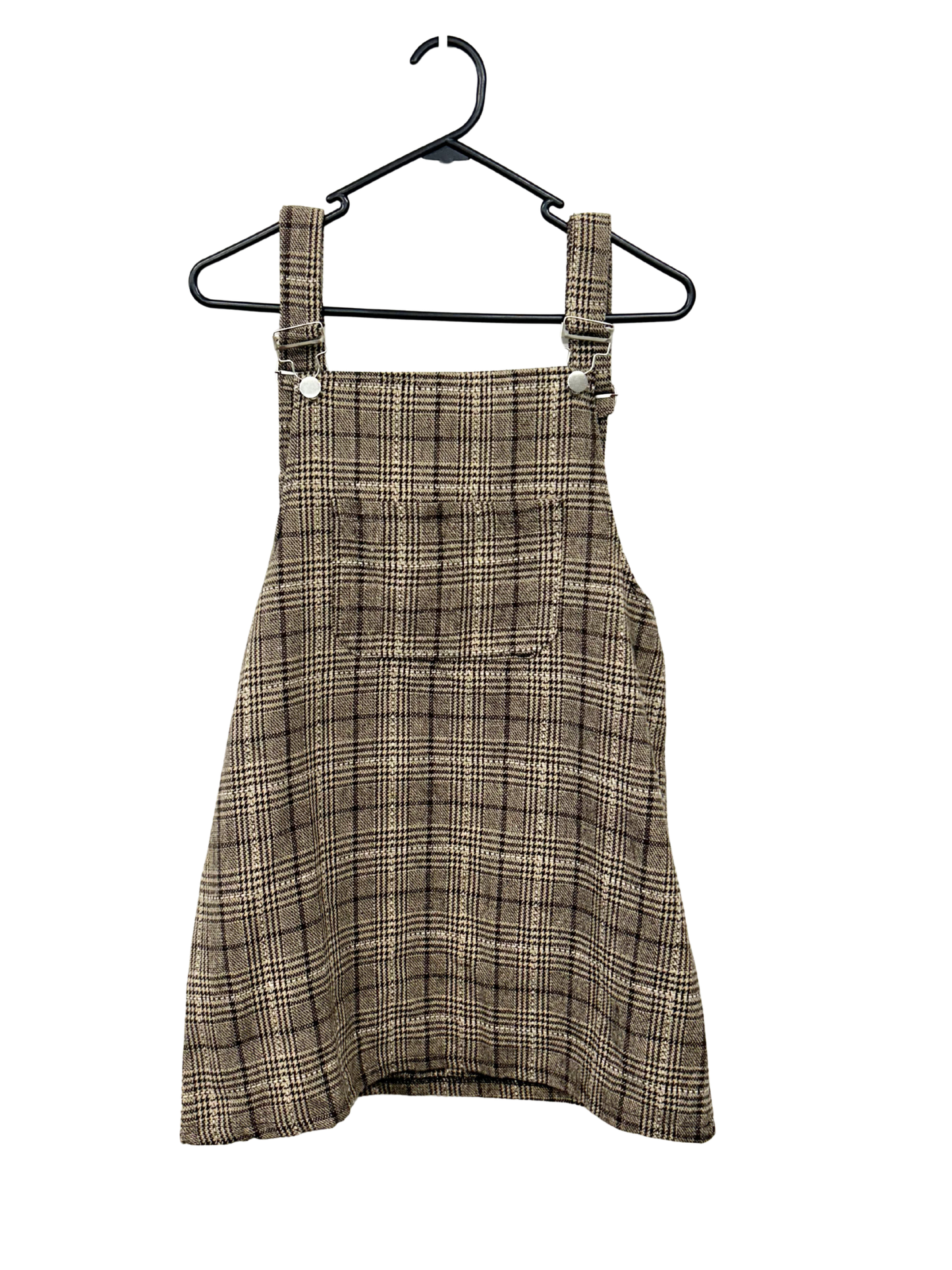 Brown & Cream Plaid Overall Mini Dress