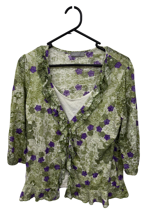 White, Green, Purple Half Sleeve Ruffle Top