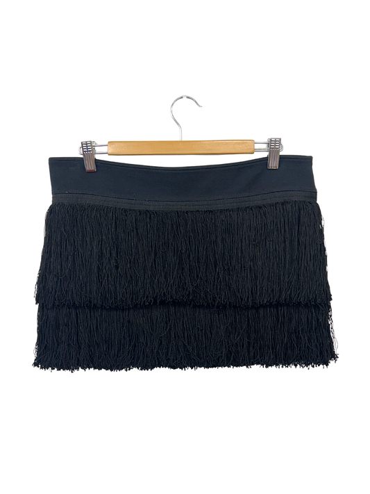 Black Fringe Thread Mini Skirt