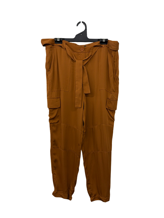 Rust Orange Silk Cargo Pants with Waist Tie