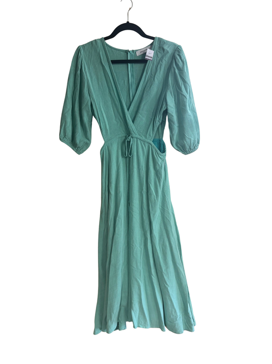 Turquoise Puff Sleeve Maxi Dress with Waist Cut-Outs